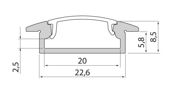 Slimline 8 Wide R Profile Clear/Opal Dome For LED Strips Airam 