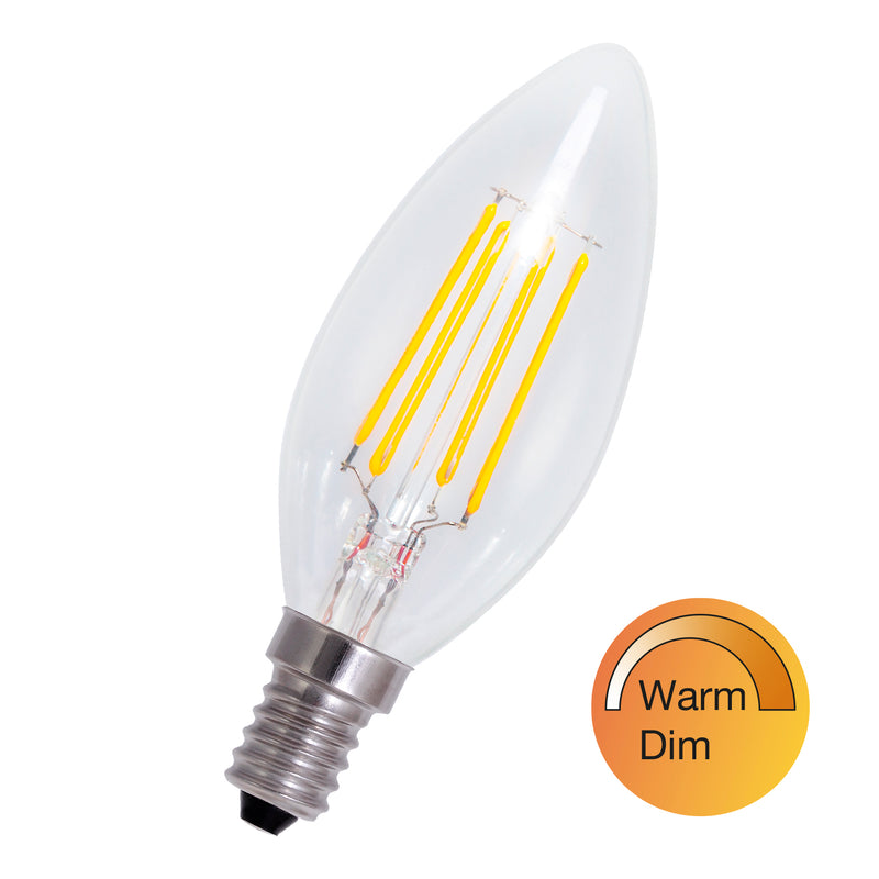 3,5 W, 270–80 lm, WarmDim, C35, E14, 1900–2700 K, 35x100 mm, LED-Kerzenlampe