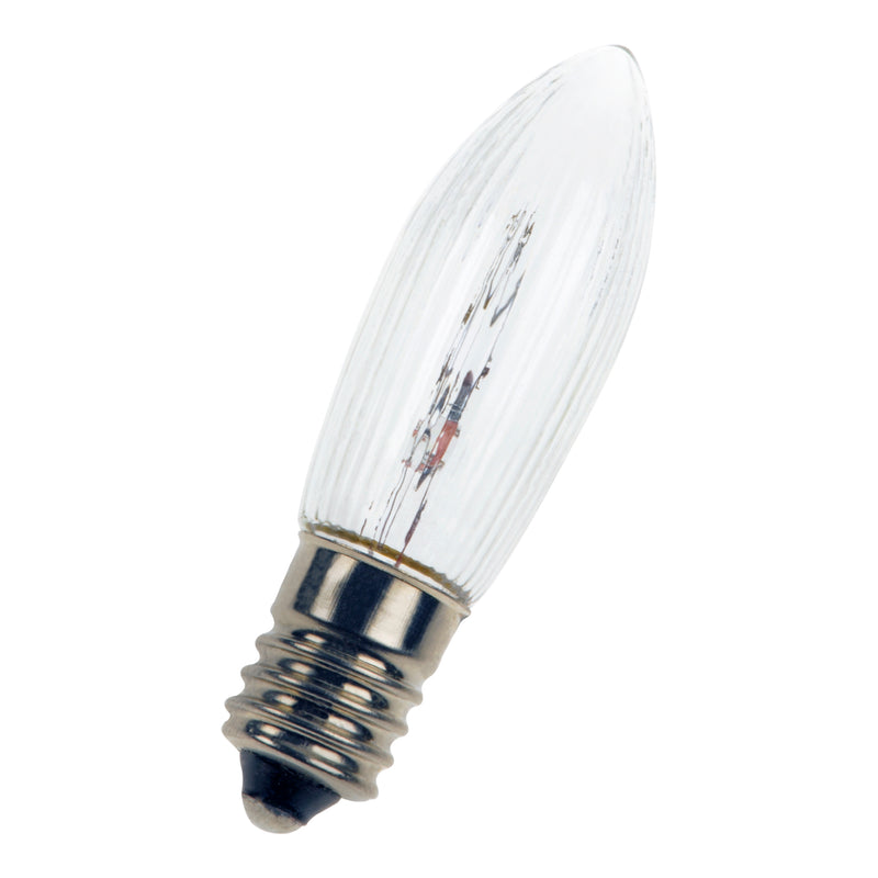 34V, 3W, E10, 13.5x45mm clear, Candle bulb for candlestick