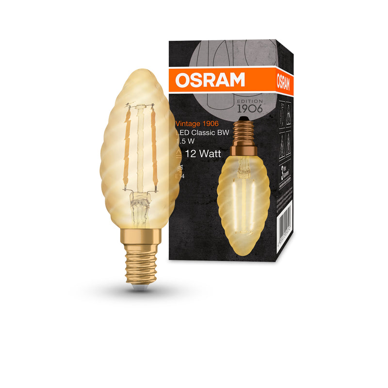 1.5W, 120lm, Vintage 1906 Classic BW GOLD, E14, 2400K, 35x100mm, LED SIsustuslamppu Osram