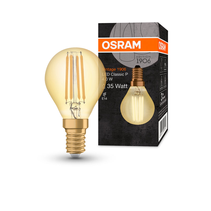 4W, 410lm, Vintage 1906 GOLD, E14, 2400K, 45x77mm, LED Sisustuslamppu Osram